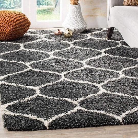 Grey & White Handcrafted Super Soft Microfiber Moroccan Shaggy Carpet