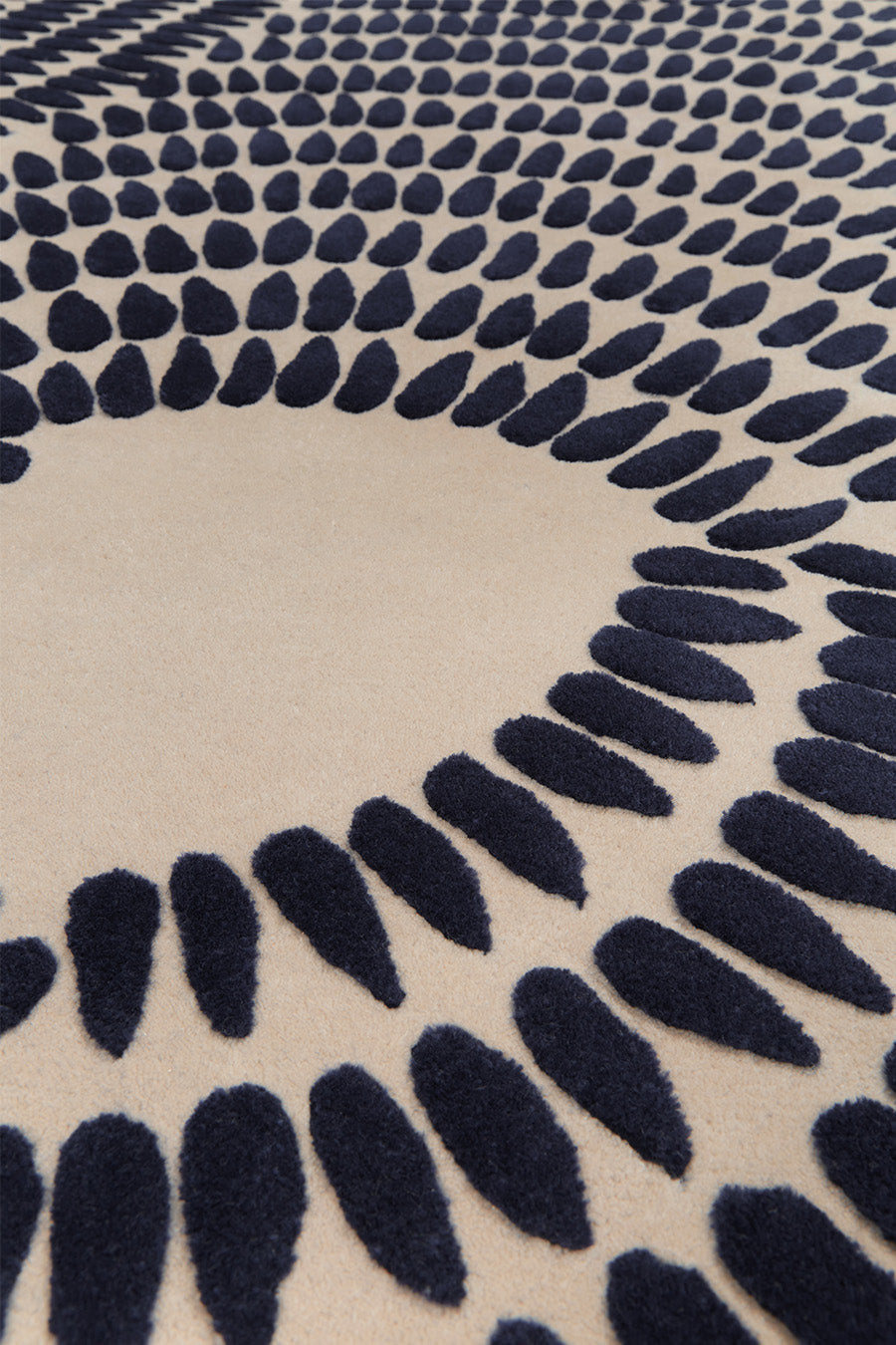 Calendar Stone Off White & Blue Contemporary Hand Tufted Woollen Round Rug