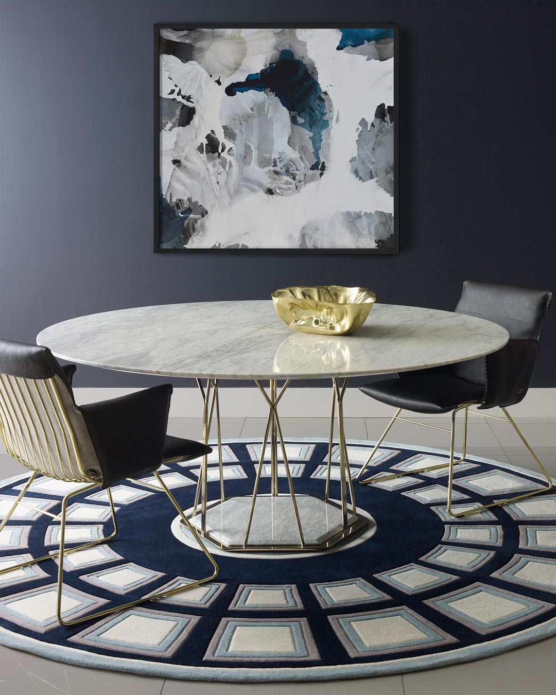 Roma Navy Blue Modern Hand Tufted Woollen Round Rug