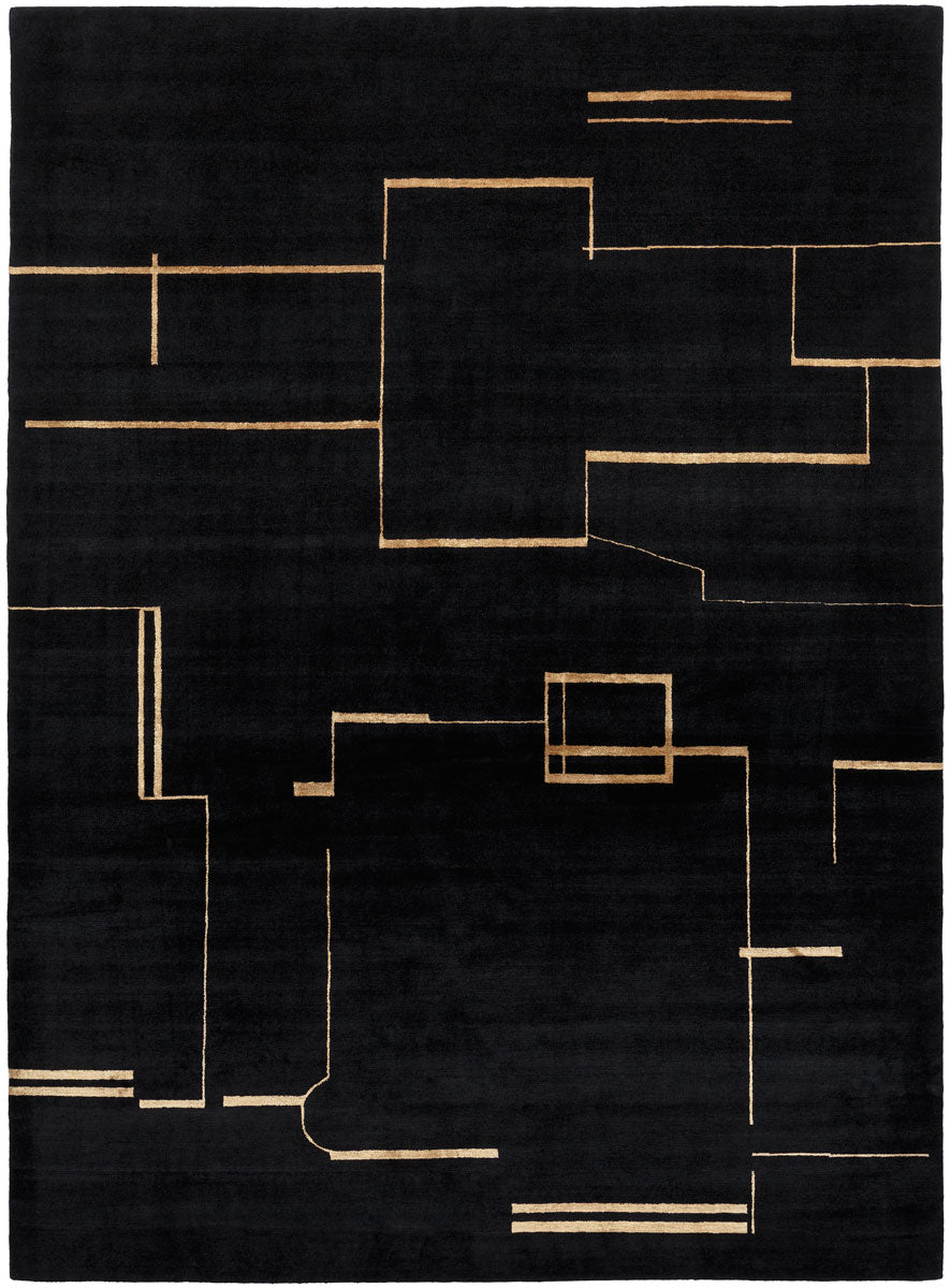 Black Hand Tufted Wool Designer Carpet