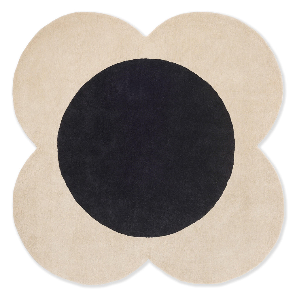 Black Flower Irregular Designer Wool Hand Tufted Rug