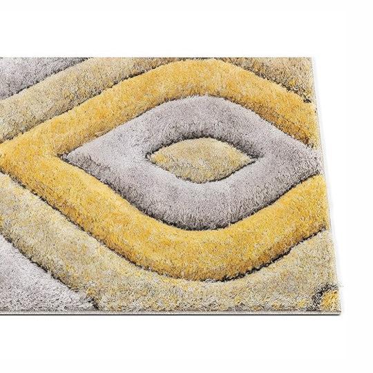 Yellow & Grey Handwoven Microfiber Geometric Super Soft Shaggy Carpet