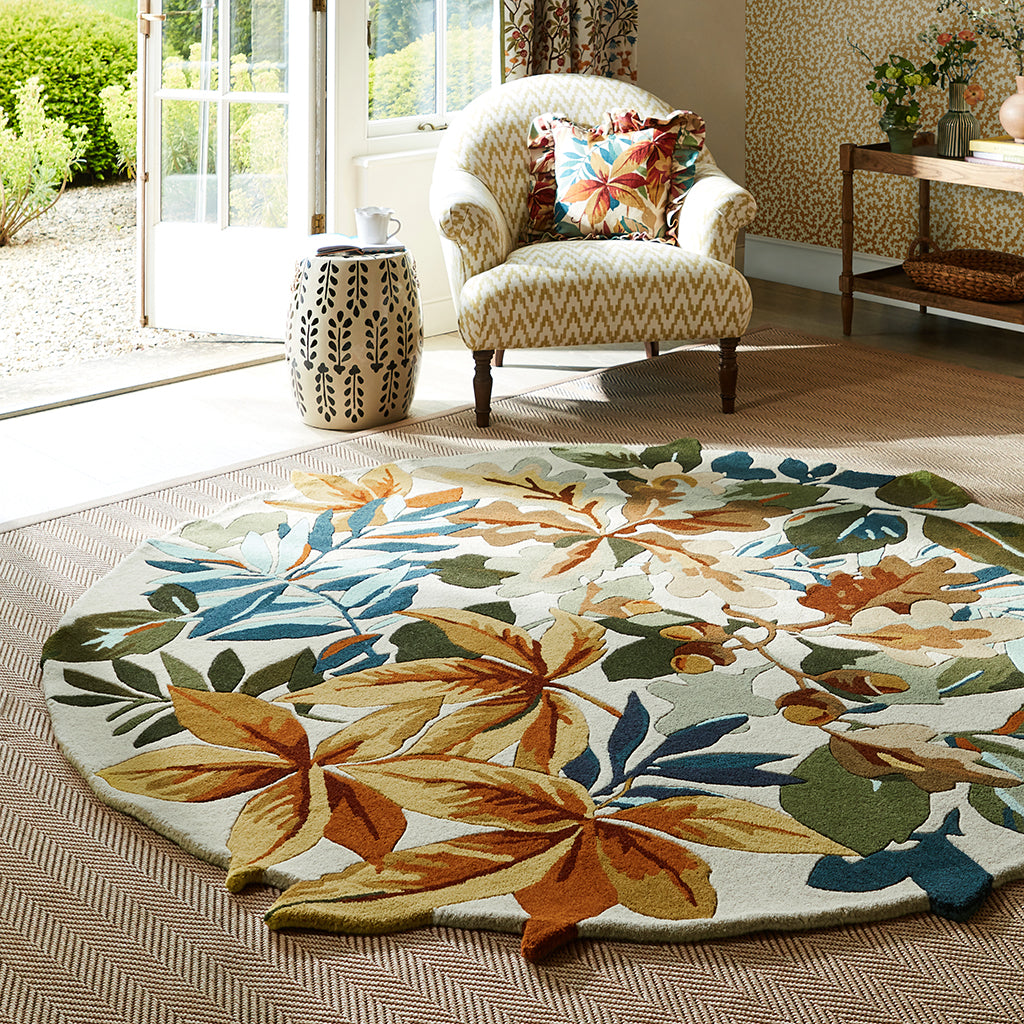 Forest Multicolor Floral Hand Tufted Woollen Round Rug