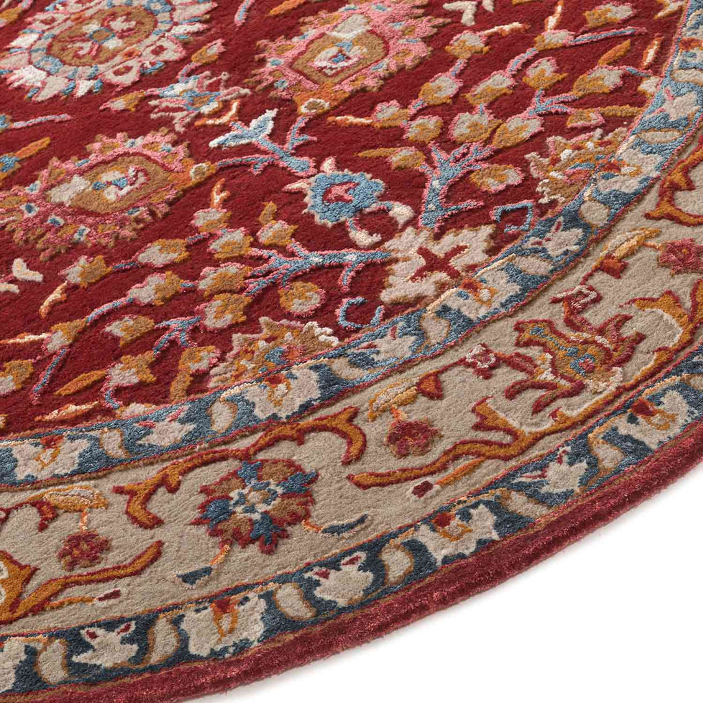 Mahin Maroon Traditional Hand Tufted Woollen Round Rug