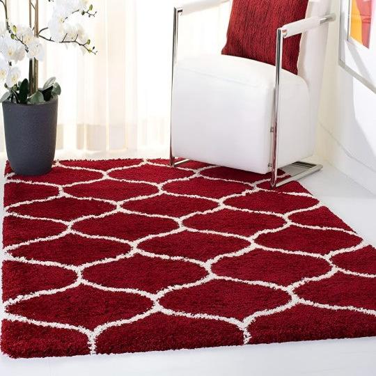 Red & White Handcrafted Super Soft Microfiber Moroccan Shaggy Carpet