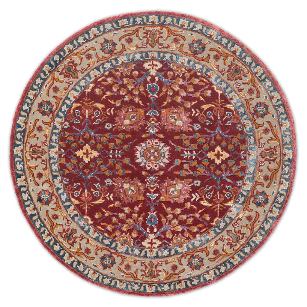 Mahin Maroon Traditional Hand Tufted Woollen Round Rug