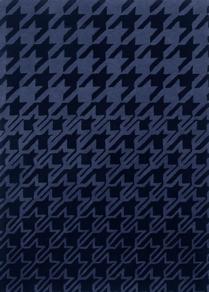 Houndstooth Dark Blue Designer Hand Tufted Wool Designer Carpet