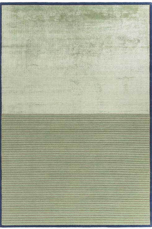 Hand Woven Green Striped Viscose / Wool Rug