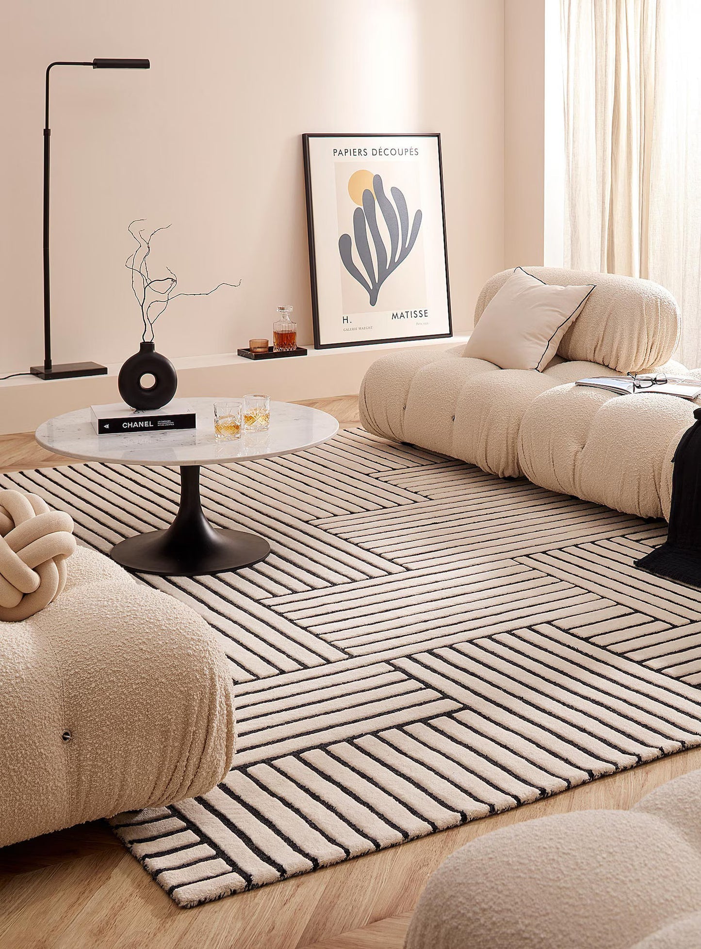 White and Black Hand Tufted Rug