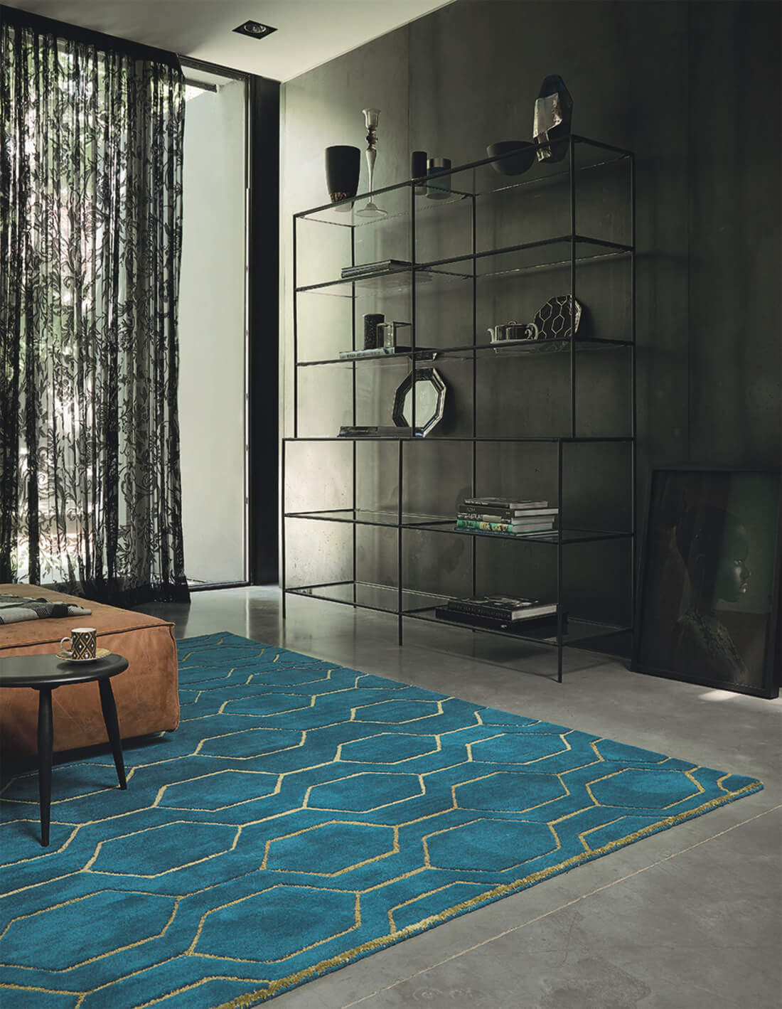 Teal Cut-Loop Hand Woven Viscose Rug