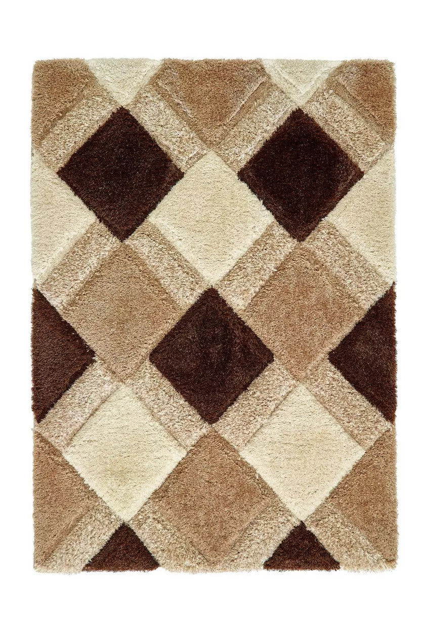 Brown & White Handcrafted Microfiber Geometric Ultra Soft Shaggy Carpet