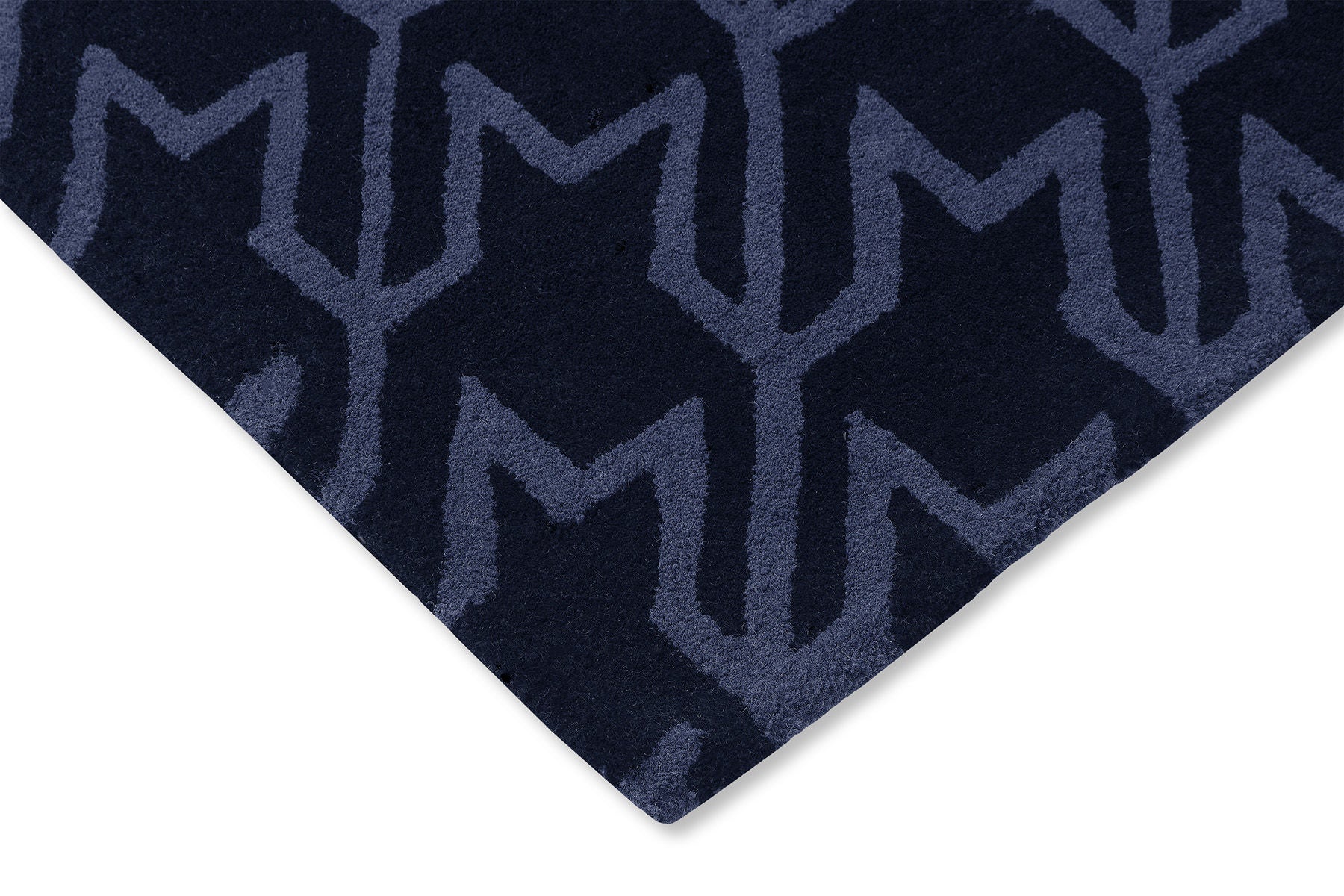 Houndstooth Dark Blue Designer Hand Tufted Wool Designer Carpet