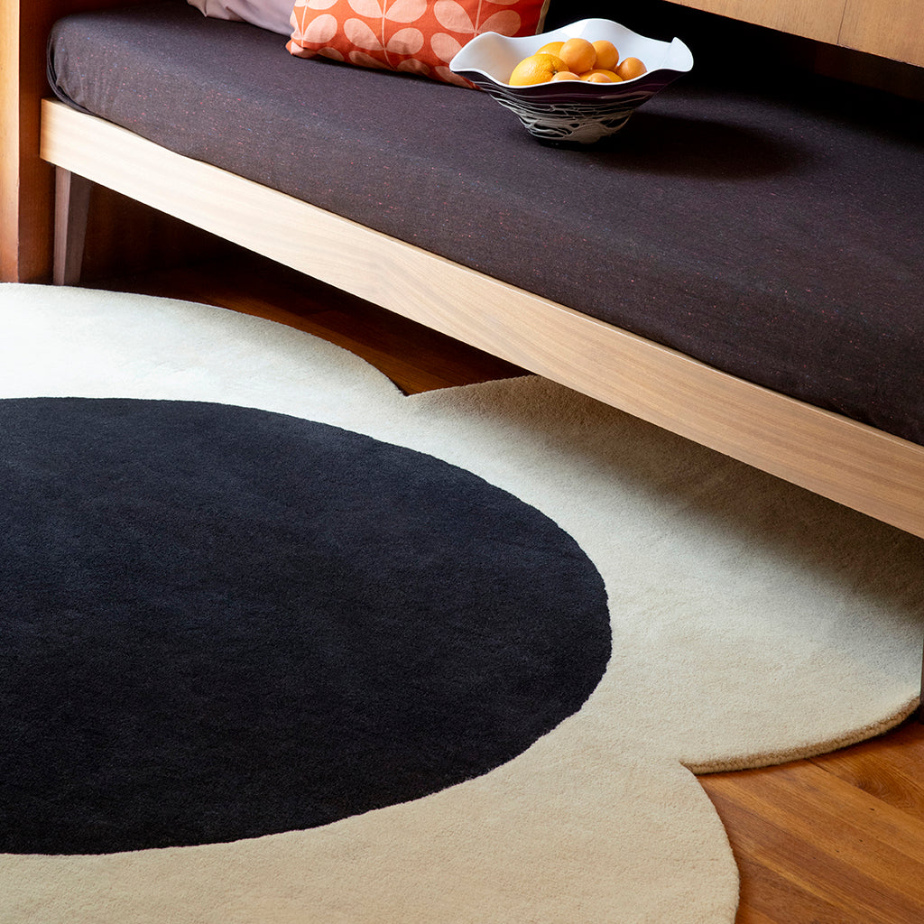 Black Flower Irregular Designer Wool Hand Tufted Rug