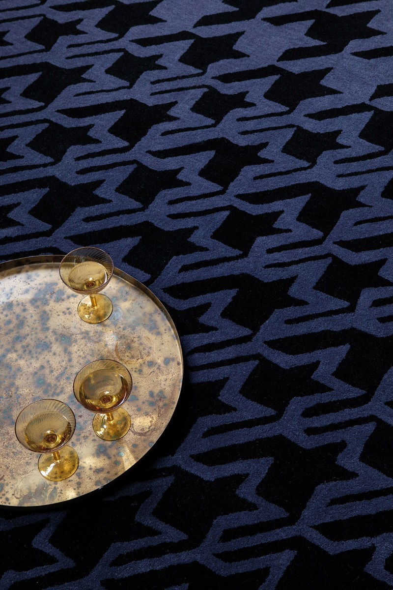 Houndstooth Dark Blue Designer Hand Tufted Wool Designer Carpet