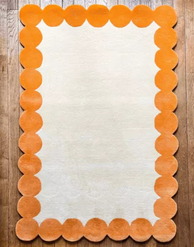 Off-White And Orange Scallop Hand Tufted Anti Skid Rug