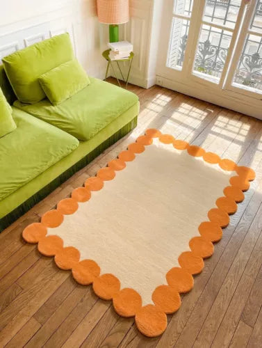 Off-White And Orange Scallop Hand Tufted Anti Skid Rug