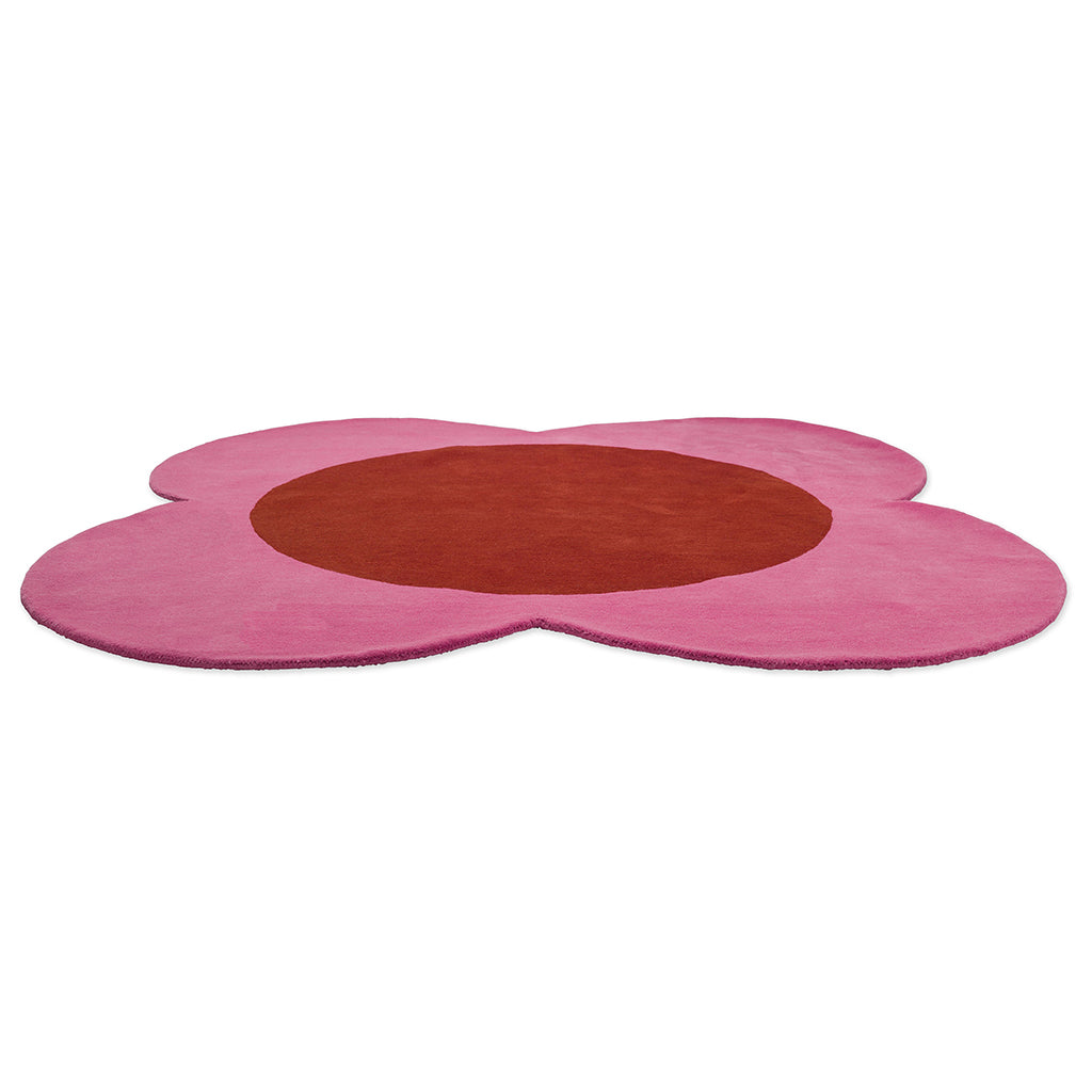 Pink Flower Irregular Designer Wool Hand Tufted Rug