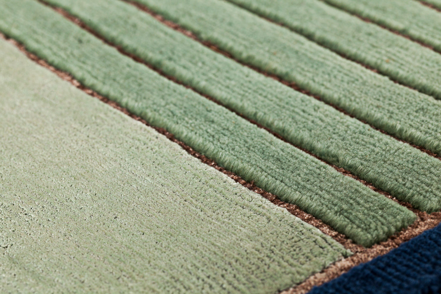 Hand Woven Green Striped Viscose / Wool Rug