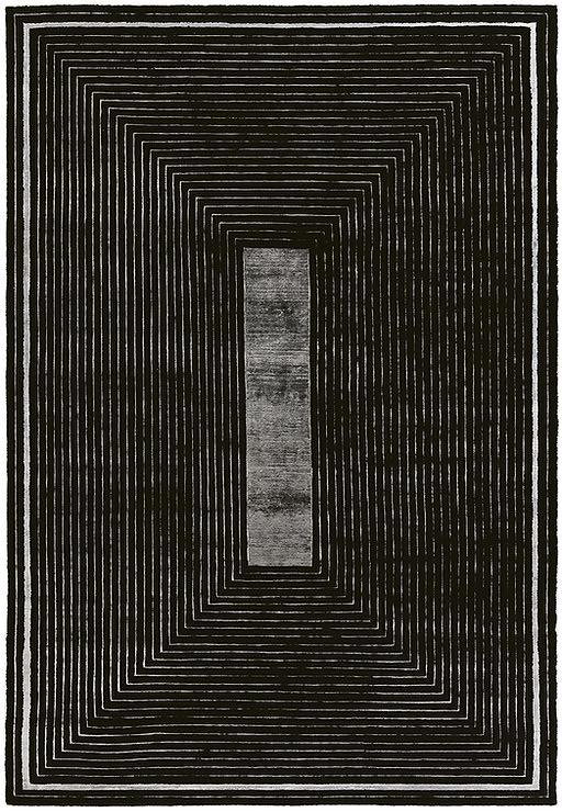 Handwoven Black Border Wool / Viscose Rug