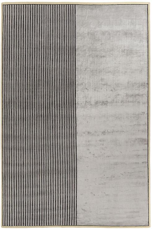 Hand Woven Grey Striped Viscose / Wool Rug